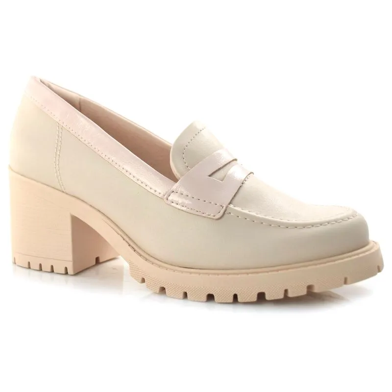 Mocassim Feminino com Salto Bloco Comfortflex Bege 23-76301 38