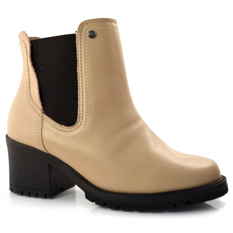 Coturno Feminino de Couro Comfortflex Bege 23-79301 36