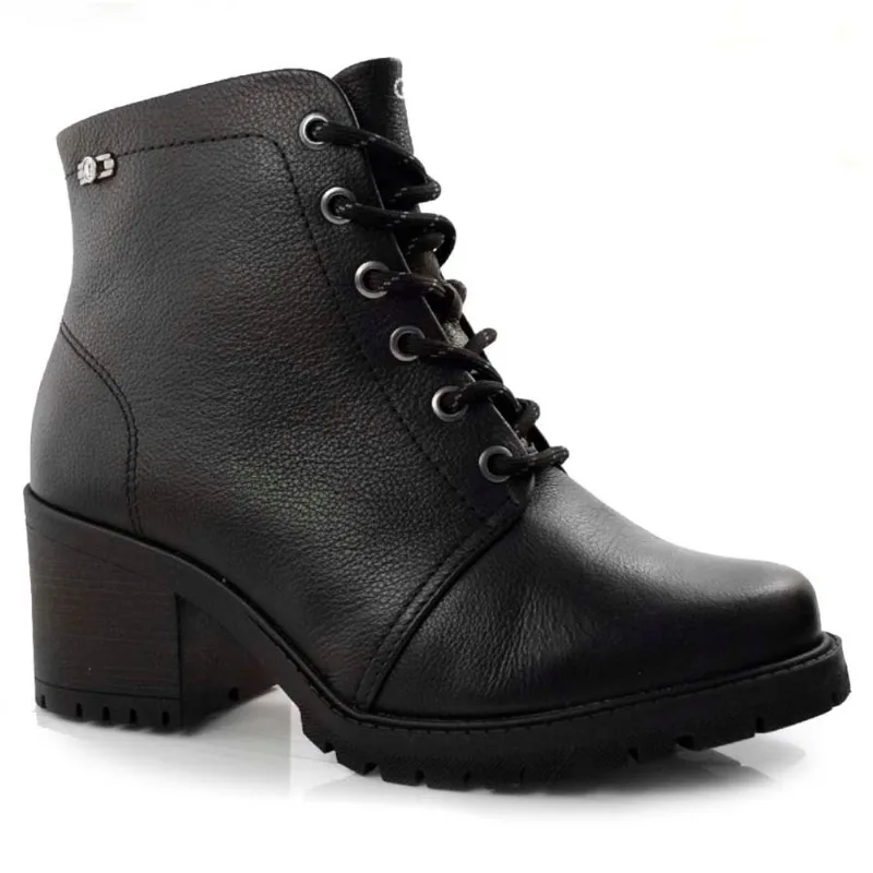 Coturno Feminino de Couro Comfortflex Preto 23-77301 38