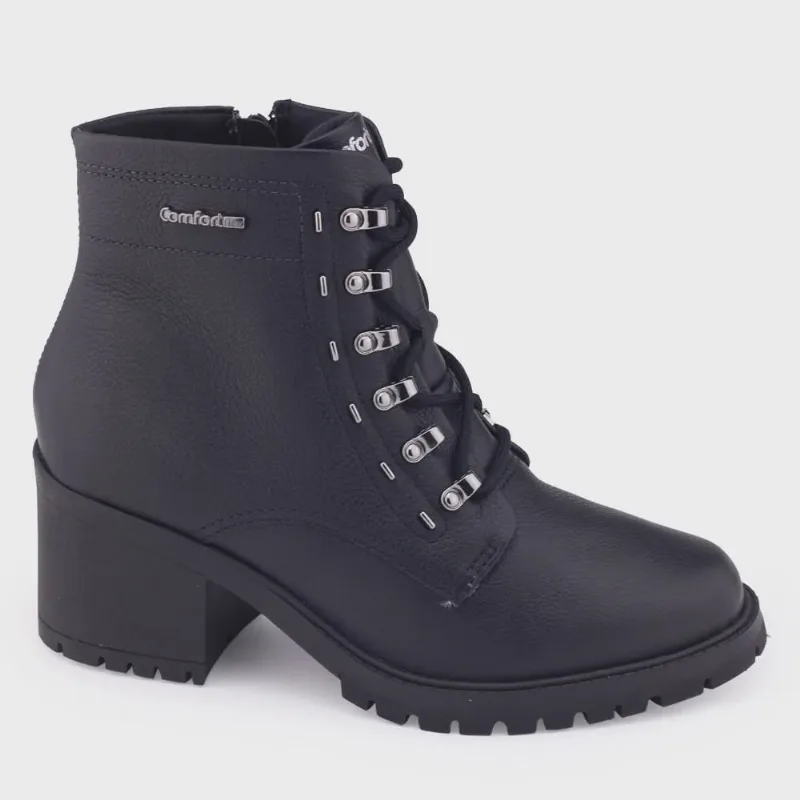 Bota Coturno Comfortflex 23-77302 tratorado couro salto 5cm