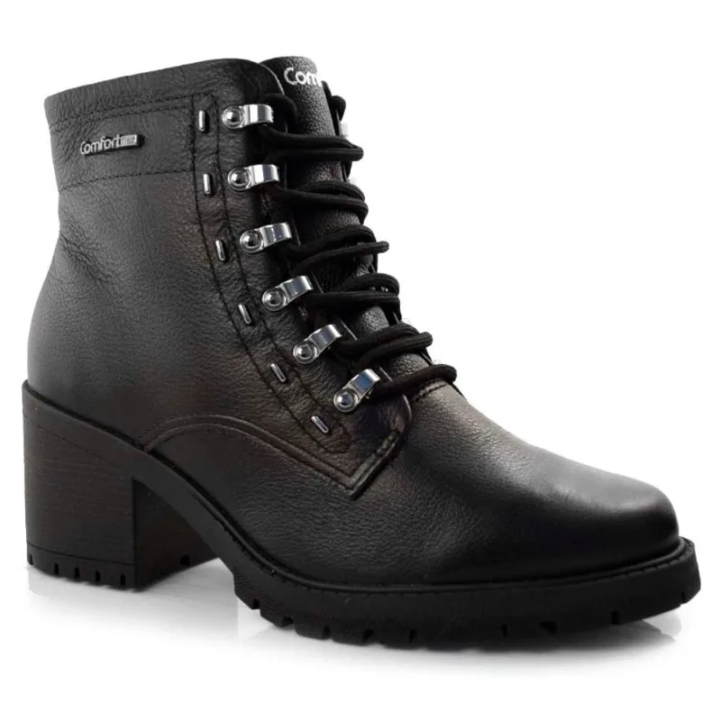 Coturno Feminino de Couro Comfortflex Preto 23-77302 34
