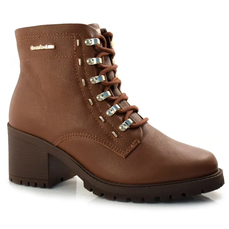 Coturno Feminino de Couro Comfortflex Marrom 23-77302 34