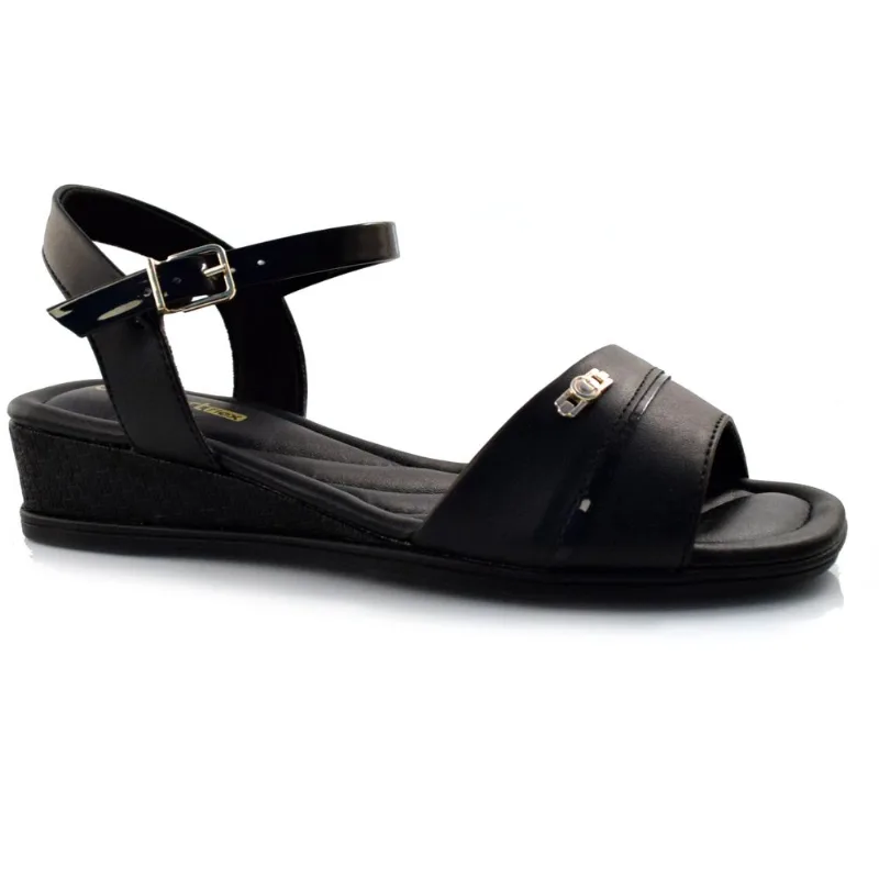 Sandália Anabela Feminina Comfortflex Preto 23-70304 38