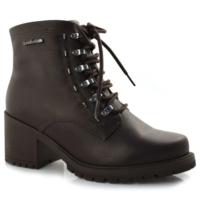 Coturno Feminino de Couro Comfortflex Marrom 23-77302 38