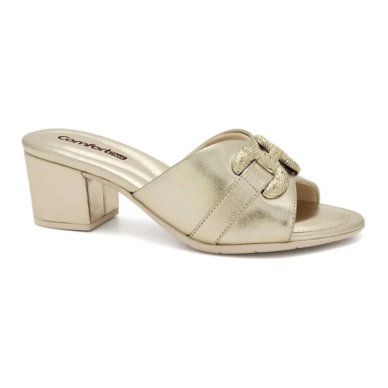 Tamanco Salto Bloco Dourado Comfortflex 2557401-1 41
