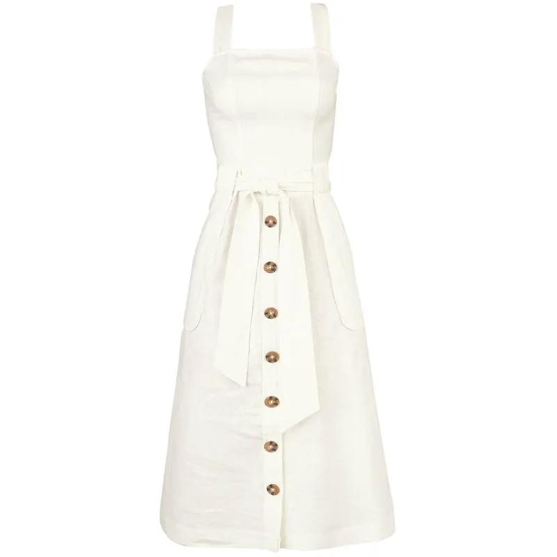 Vestido Feminino Hering Midi Botões Tecido Em Linho