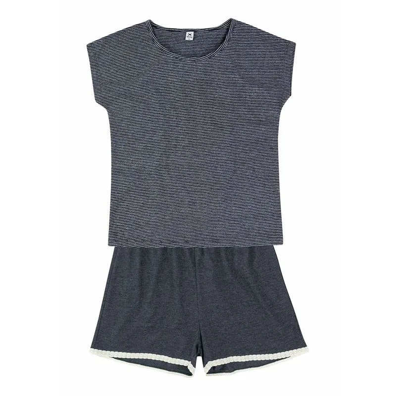Pijama Curto Feminino Em Fio Tinto