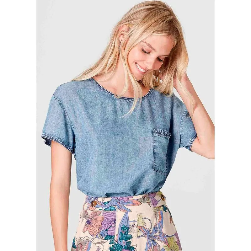 Blusa Jeans Feminina Manga Curta