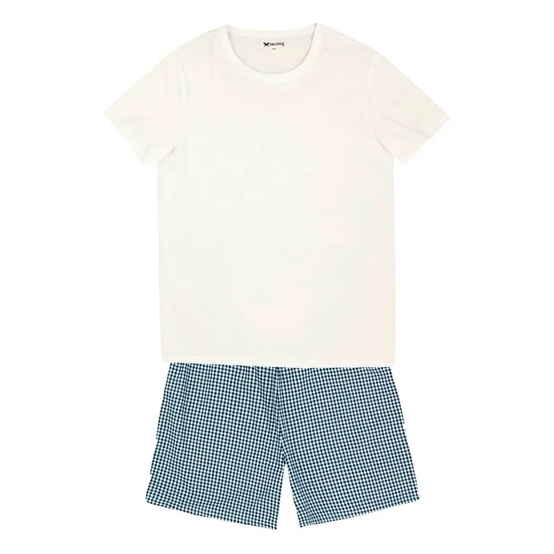 Pijama Masculino Curto Em Malha De Algodão - Off White XXG