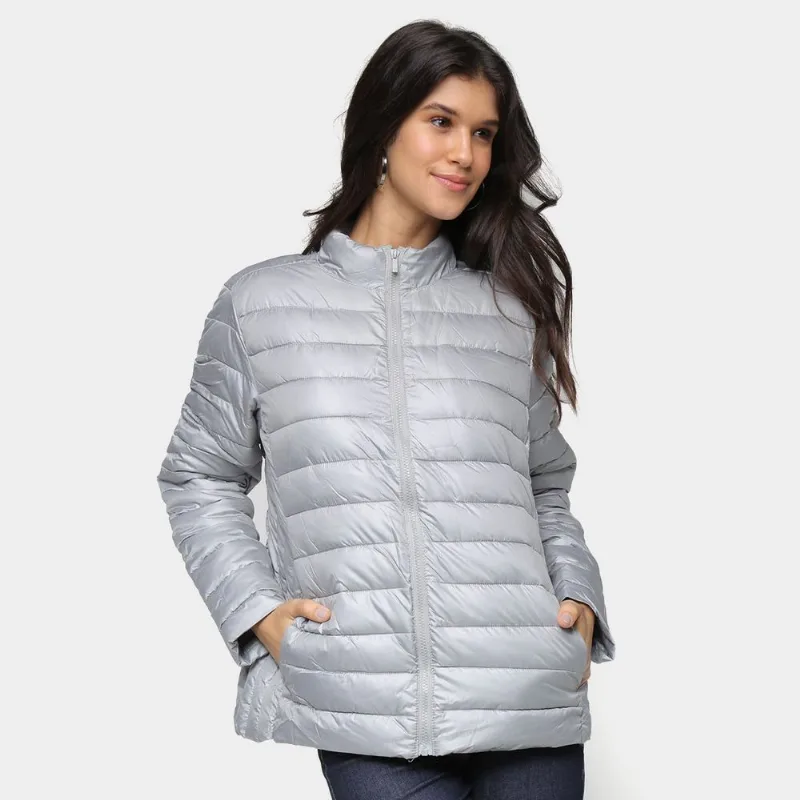 Jaqueta Puffer Hering Lisa Feminina - Feminino - Cinza Claro