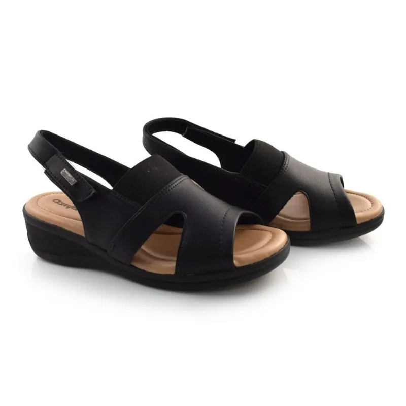 Sandália Anabela de Salto Baixo Comfortflex Preto 19-88405 34