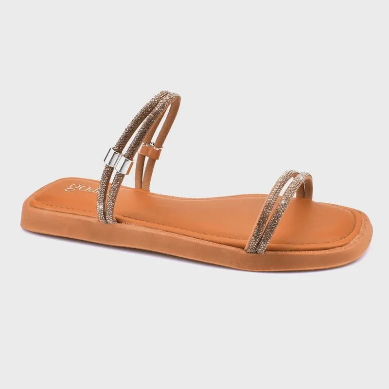 Rasteira Flat Sandália Brilho Strass Feminino Godiva Amber Confortavel
