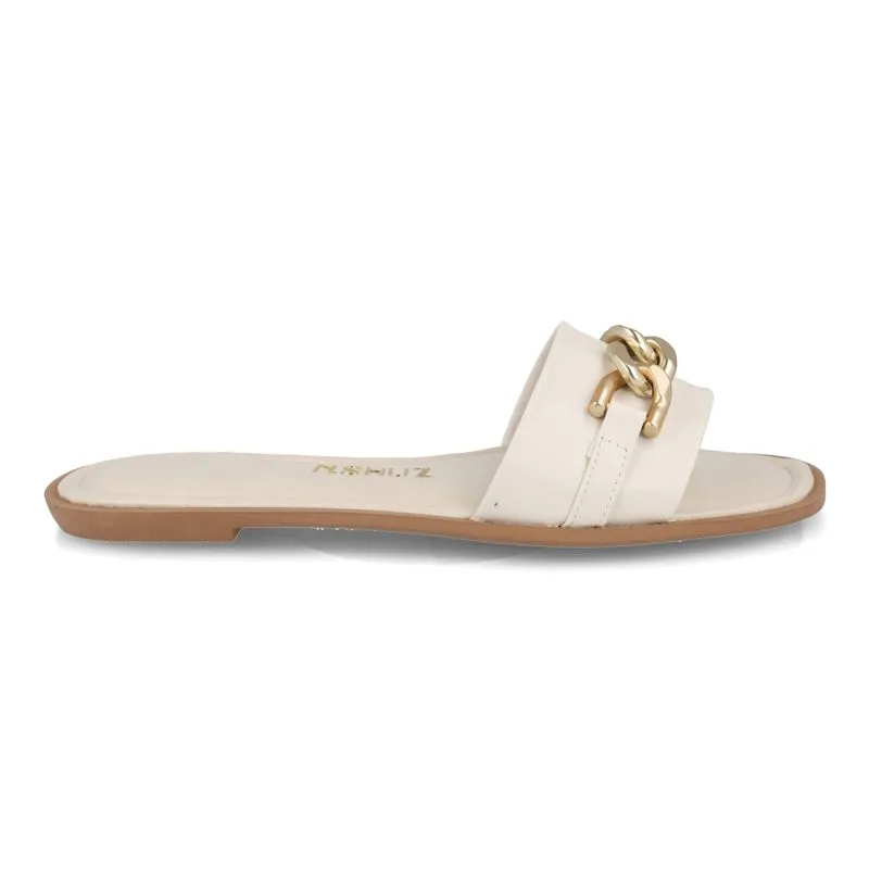 Rasteira Flat M Shuz Corrente Dourada Branco Off 35