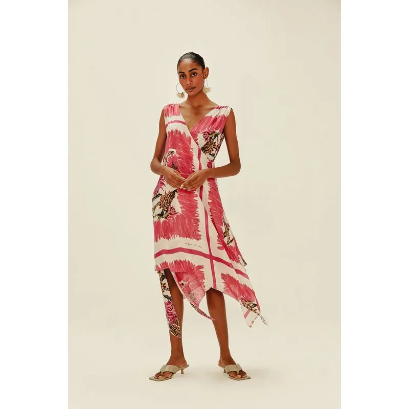 Vestido Longo Transpassado Quadro Gérberas ROSA GERBERA P/S