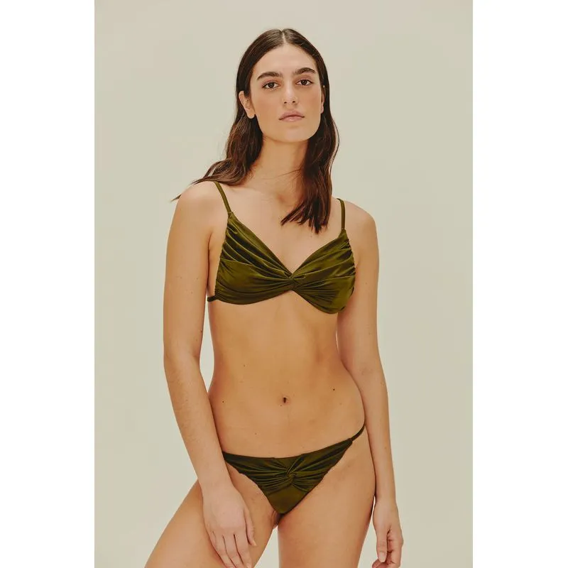 Biquíni Calcinha Drapeado Lateral Fixa Folhas Buriti VERDE TROPICO PP/XS