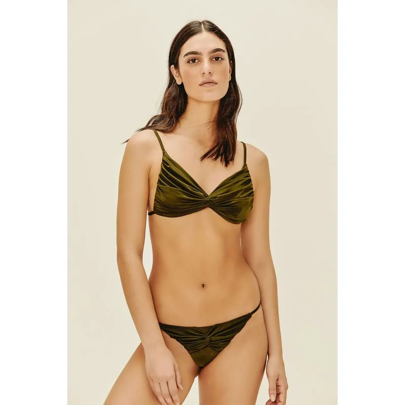 Biquíni Calcinha Drapeado Lateral Fixa Folhas Buriti VERDE TROPICO G/L