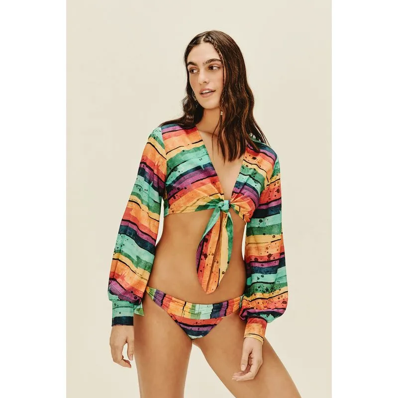 Blusa Cropped Manga Longa Amarração Listrado Pichado Rainbow ARCO IRIS M/M