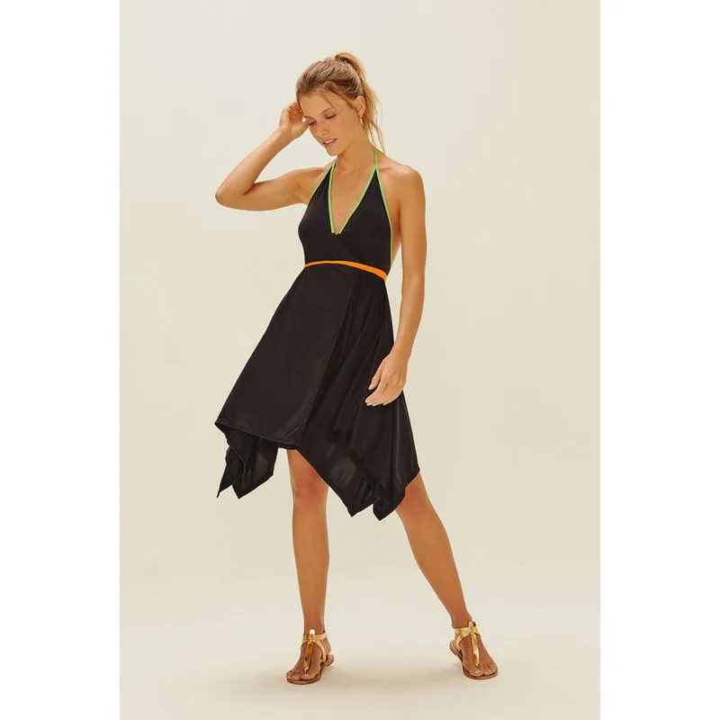 Vestido Curto Amarração Liso Marítimo PRETO/BLACK M/M