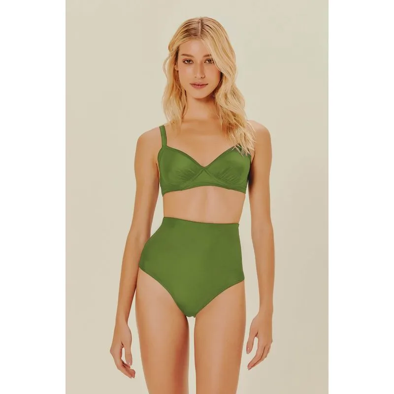 Biquíni Calcinha Hot Pants Dupla Face Liso Clássico VERDE/CARAMELO M/M