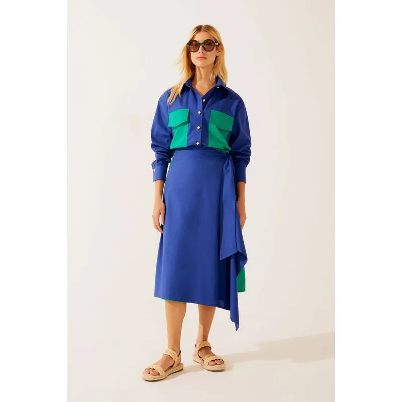 Saia Midi Transpassada Color Blocking AZUL/VERDE/BLUE/GREEN M/M