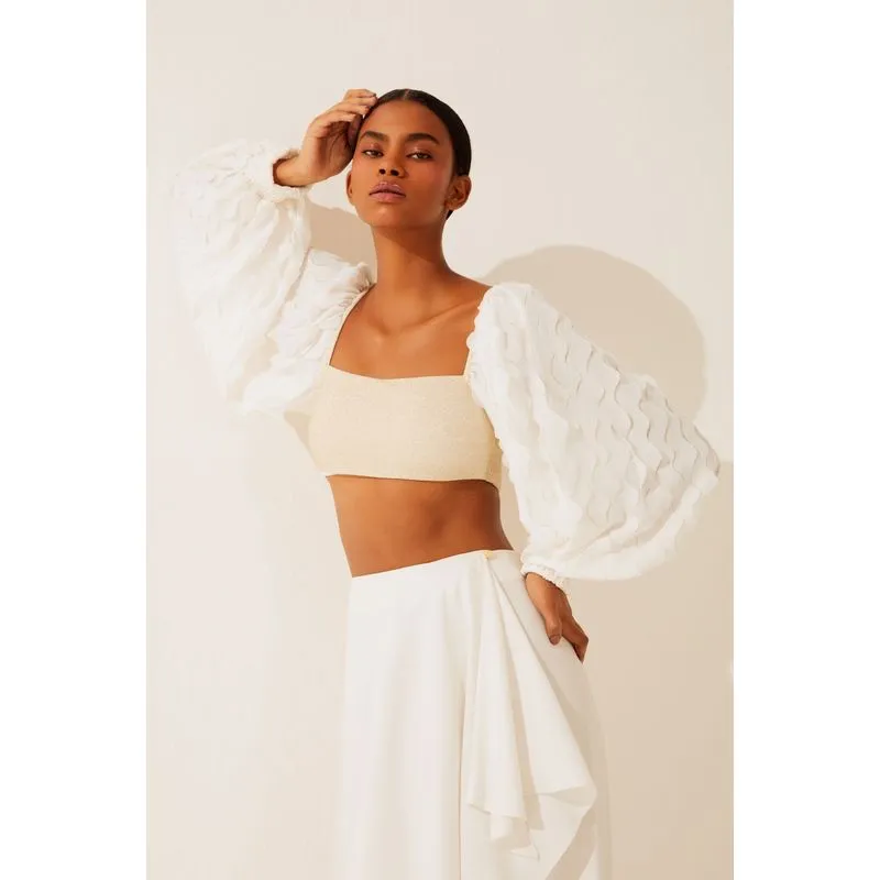 Top Mangas Bufantes Ondas Foil OFF WHITE/OFF WHITE G/L