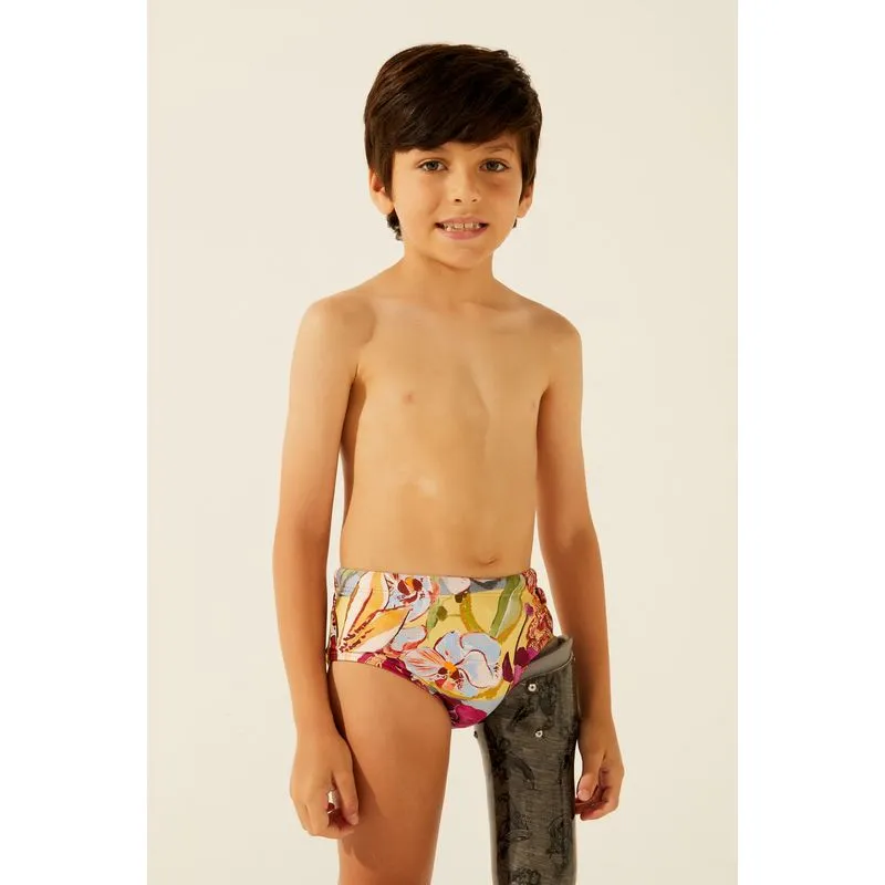 Sunga Infantil Básica Larga Orquídea Listrada AMARELO/YELLOW P/S