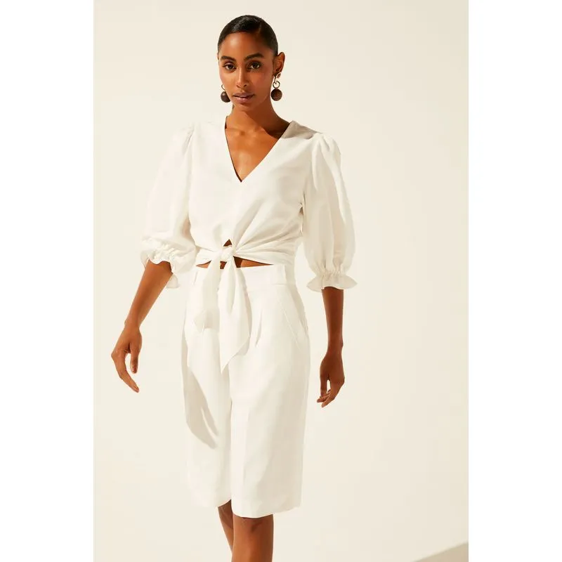 Top Cropped com Amarração Selva P&B OFF WHITE/OFF WHITE P/S