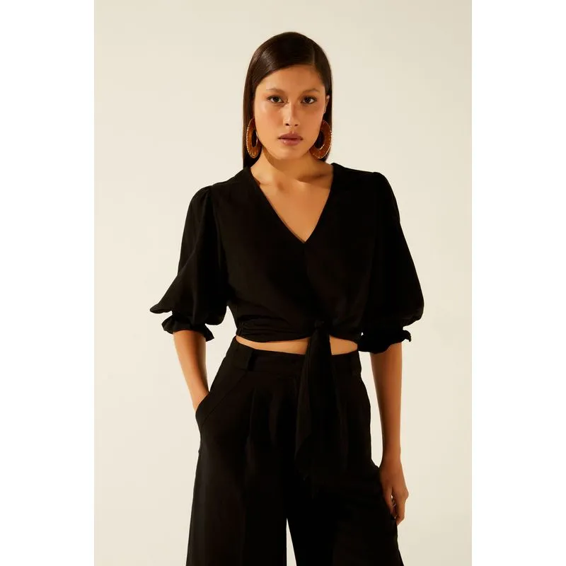 Top Cropped com Amarração Selva P&B PRETO/BLACK G/L