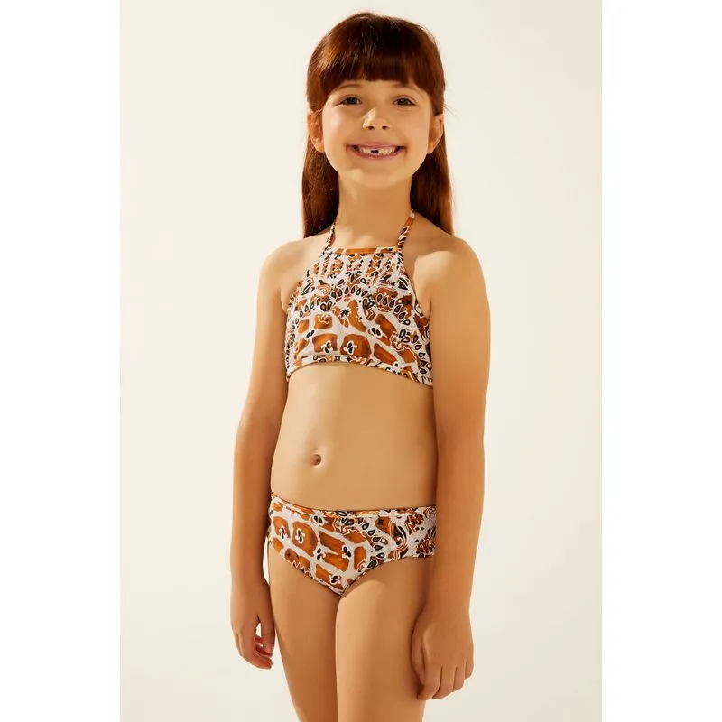 Biquíni Infantil Alcinha Frente Única Bandana MARROM/BROWN P/S