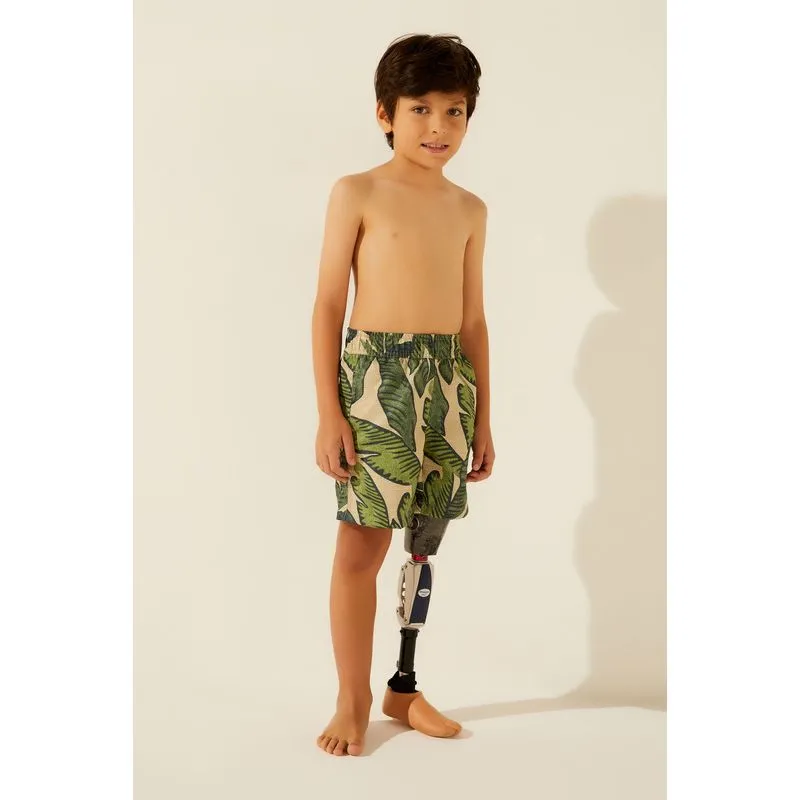 Short Curto Cós De Elástico Infantil Folhagem Crochê VERDE/GREEN GG/XL