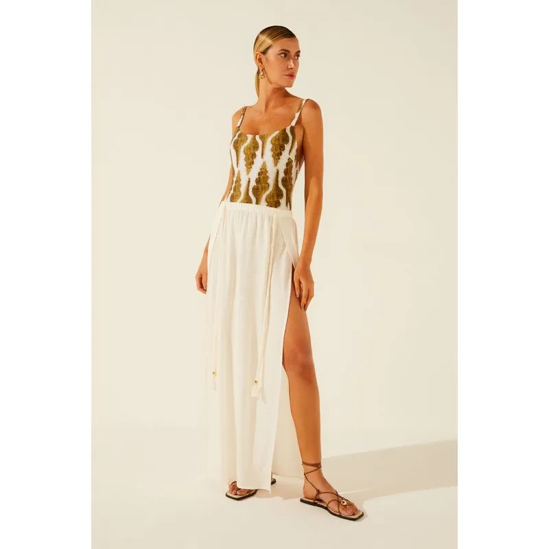Saia Longa Transpassada Franzida com Tranças Velas OFF WHITE/OFF WHITE G/L
