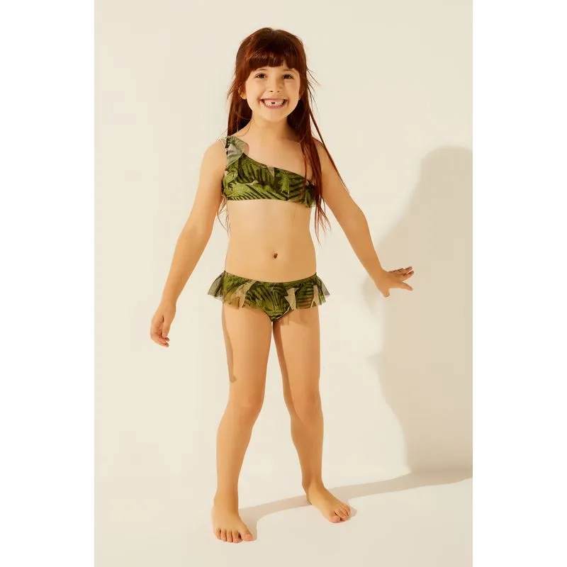 Biquini Infantil Ombro Só com Babado Folhagem VERDE/GREEN GG/XL