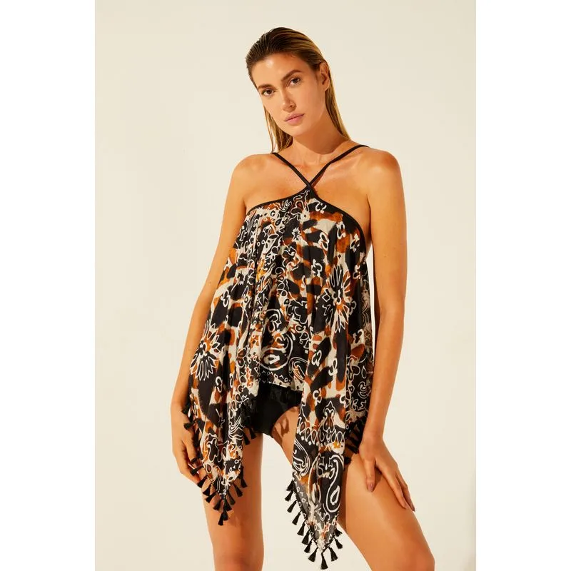 Body Frente Única com Tassels Bandana Masai PRETO/BLACK P/S