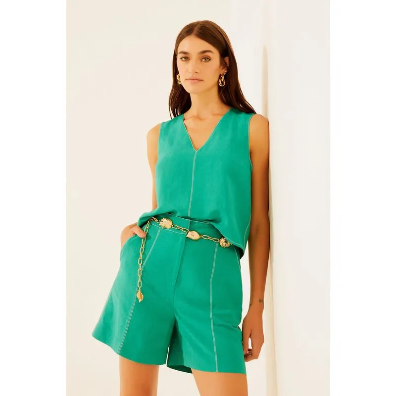 Top Cropped Sem Manga Pesponto VERDE/GREEN M/M