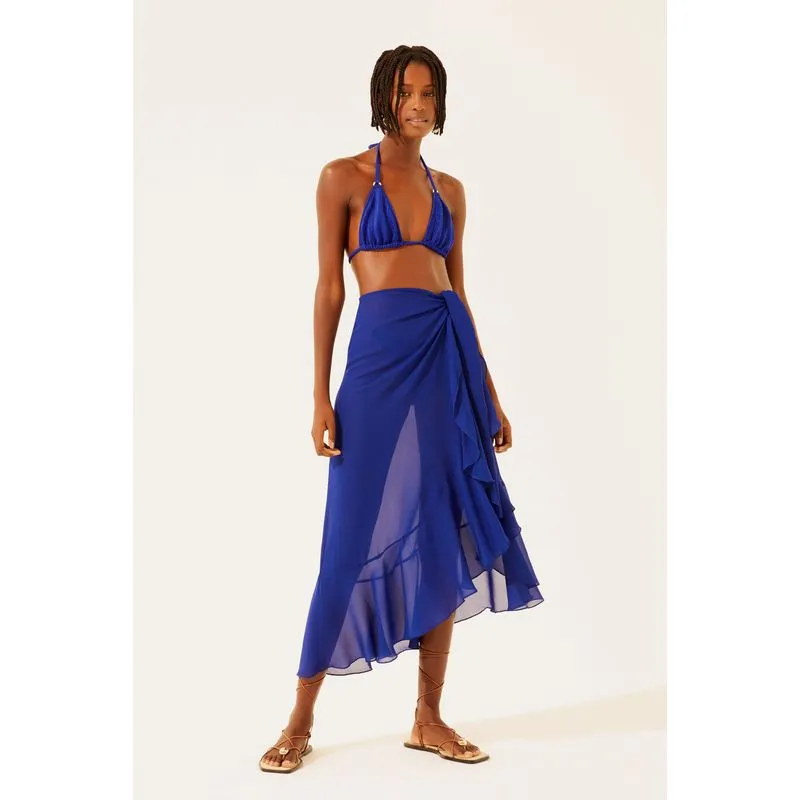 Saia Midi Parêo Com Babado Ondas AZUL/BLUE G/L