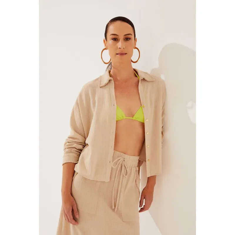 Camisa Manga Longa Praia Tropical BEGE/BEIGE PP/XS