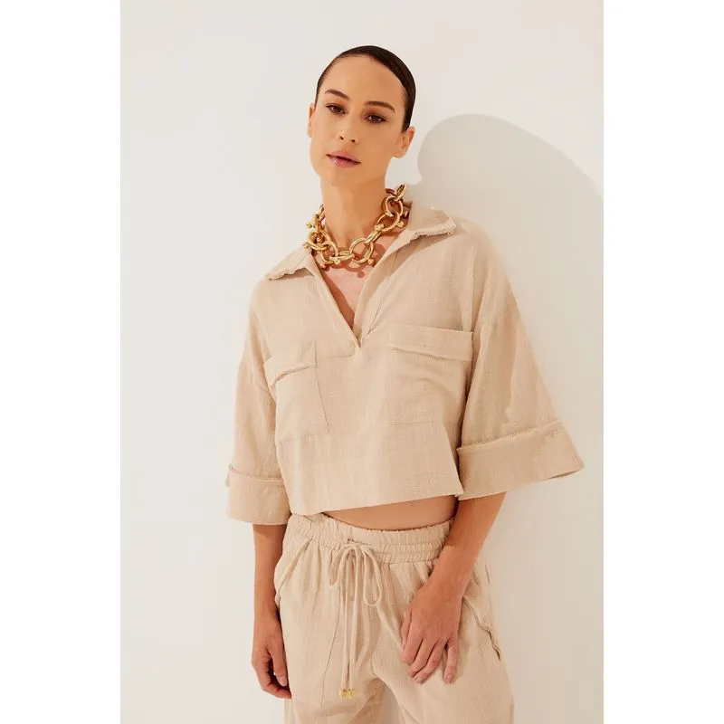 Camisa Cropped Praia Tropical BEGE/BEIGE M/M