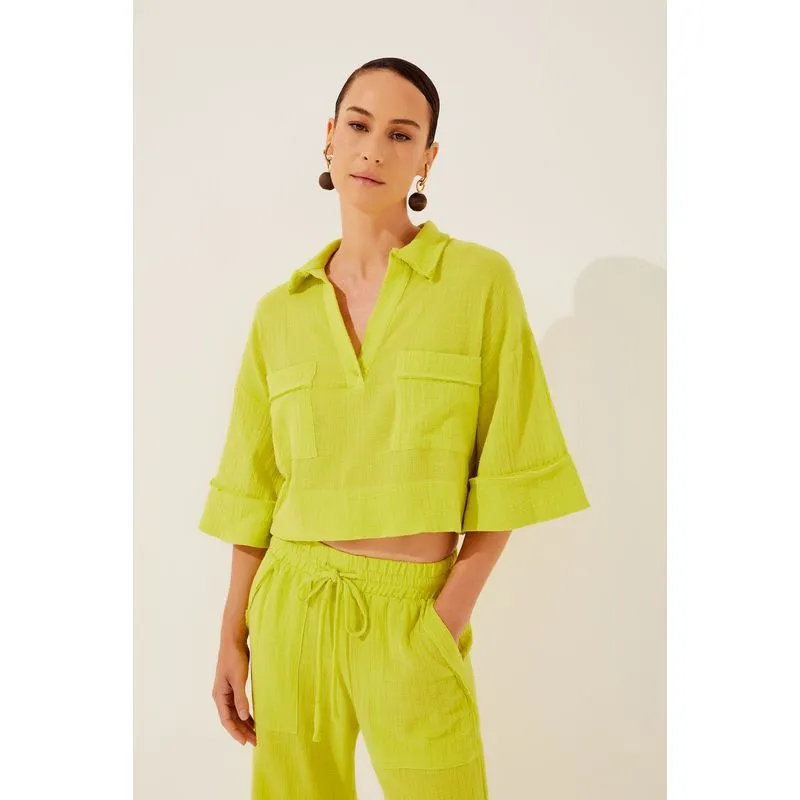 Camisa Cropped Praia Tropical VERDE/GREEN M/M