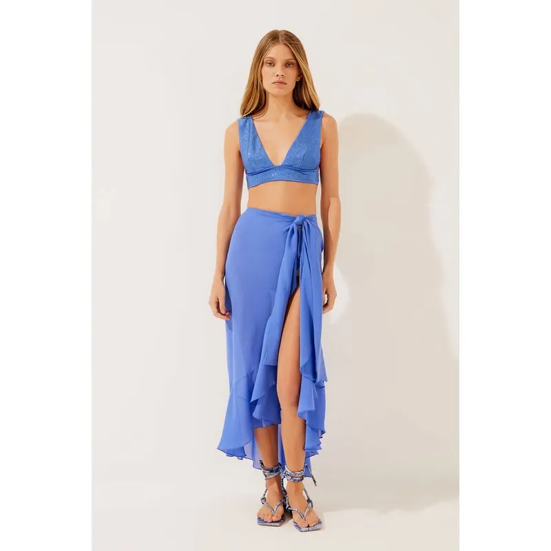 Saia Midi Pareô Com Babado Revoar AZUL/BLUE GG/XL