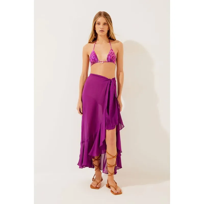 Saia Midi Pareô Com Babado Alvorecer ROXO/PURPLE GG/XL