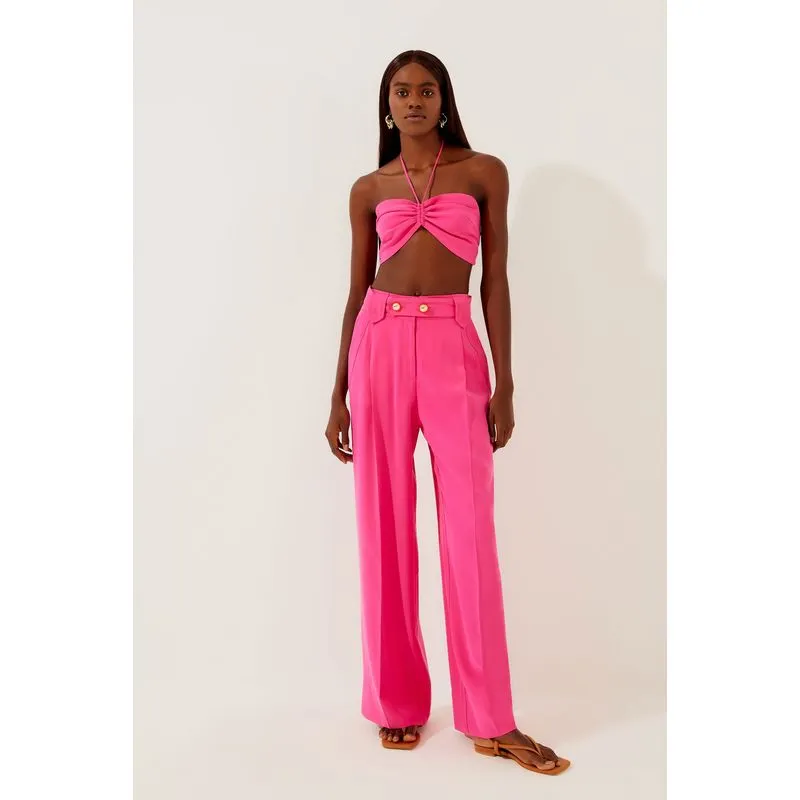 Calça Pantalona Barra Larga Alfaiataria Folhagens ROSA/PINK M/M
