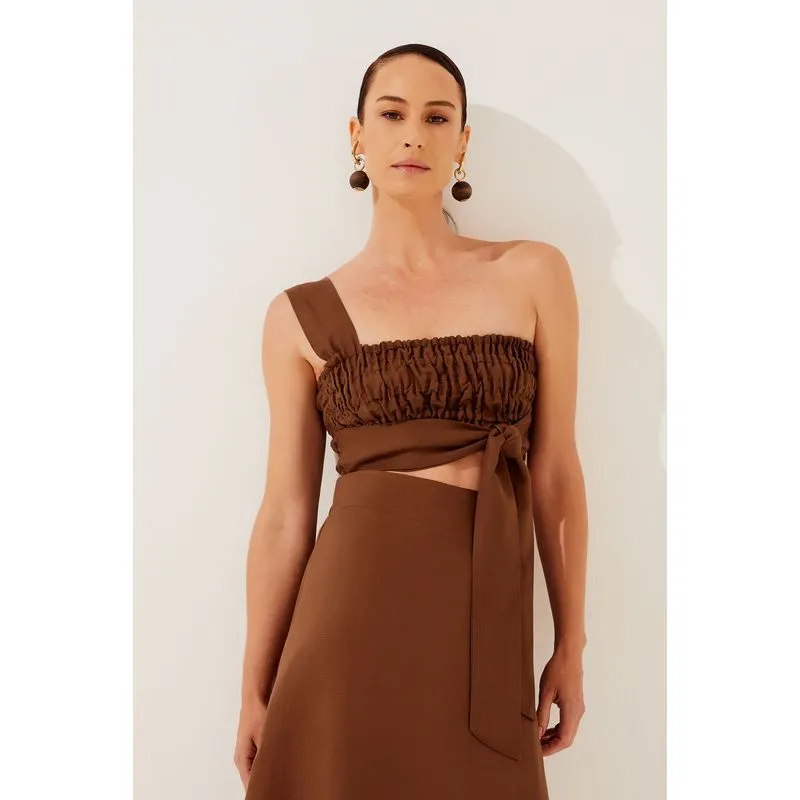 Top Cropped Amarração Abacaxi Bordado MARROM/BROWN P/S