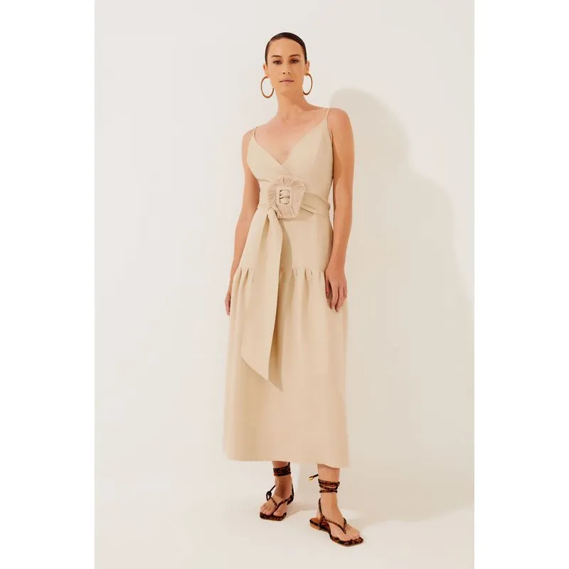 Vestido Midi Caules Palmeiras BEGE/BEIGE G/L