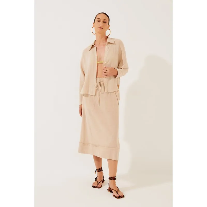 Saia Midi Praia Tropical BEGE/BEIGE P/S