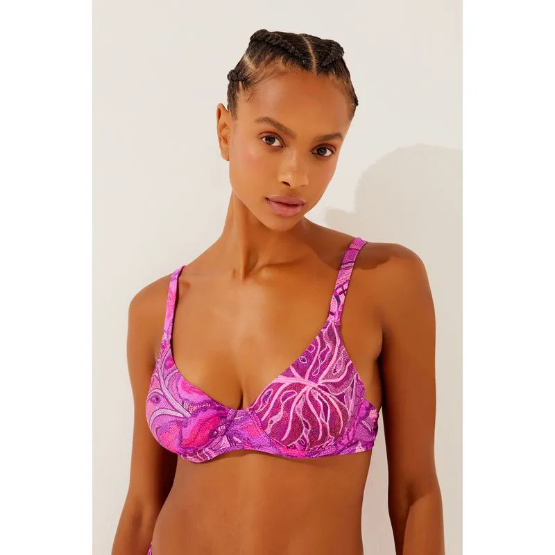 Biquíni Sutiã Meia Taça Alongado Folhagens ROSA/PINK GG/XL