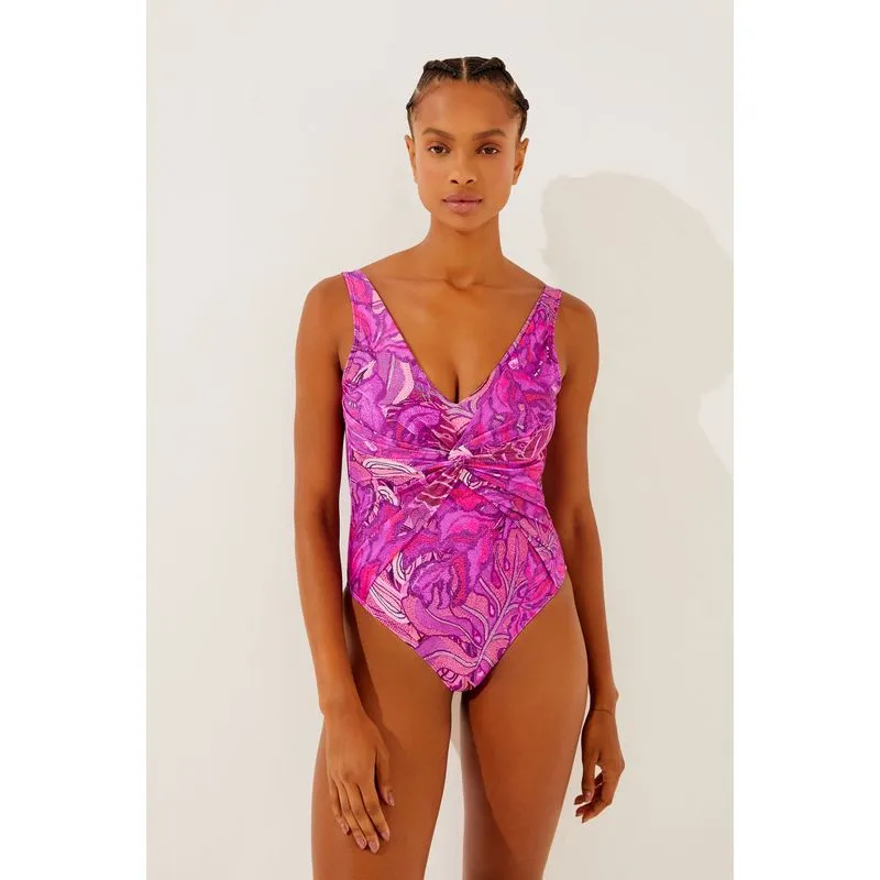 Maiô Alça Transpassado Folhagens ROSA/PINK P/S