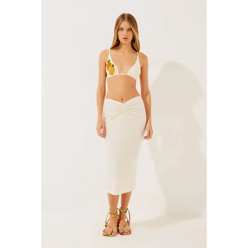 Saia Midi com Franzido Caju Crochê OFF WHITE/OFF WHITE GG/XL