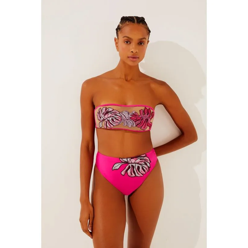 Biquini Calcinha Hot Pants Com Patch Folhagens Bordado ROSA/PINK PP/XS