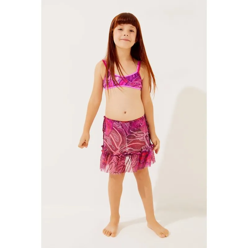 Saia Infantil Curta Com Amarração Folhagens ROSA/PINK M/M