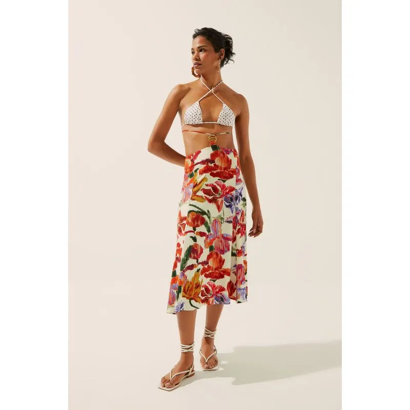 Saia Midi Floral Ikat OFF WHITE/OFF WHITE G/L